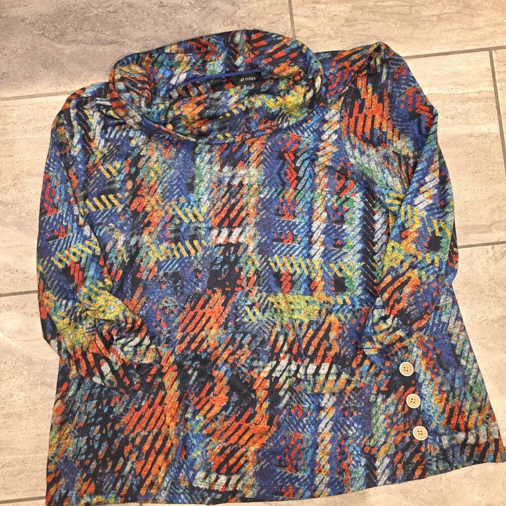 Ali Miles Cowl Neck Top Multicolor Abstract Print Womens XL